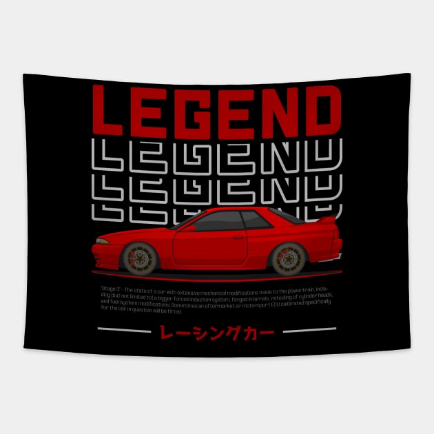 Red JDM Legend Skyline R32 Tapestry by GoldenTuners