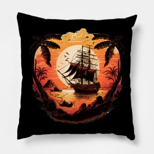 Vintage Sunset Raiders: A Pirate Ship Adventure Pillow