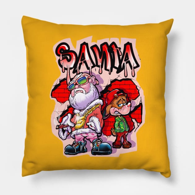 HIP HOP SANTA AND RUDY Pillow by Biomek