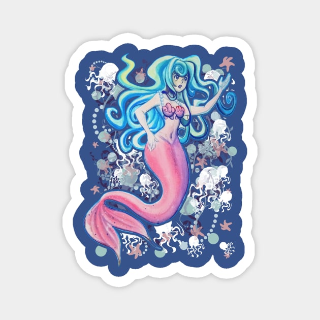 Pink Tailfin Mermaid Magnet by saradaboru