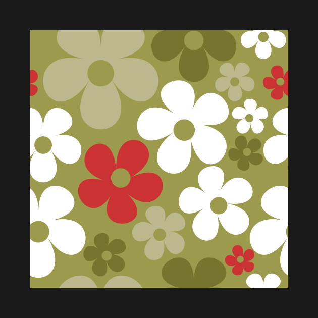 Hippie Floral Green White Red Pastel Flower Seamless Pattern by 2CreativeNomads