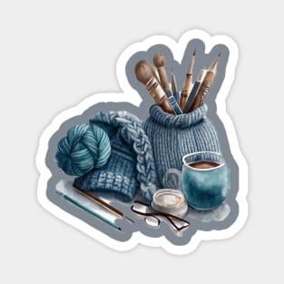 Cozy Knitting Tools & Coffee Magnet