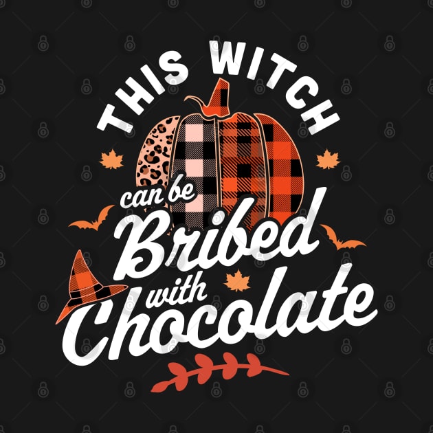 This Witch Can Be Bribed With Chocolate Halloween Fall Plaid by OrangeMonkeyArt