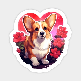 Valentines day Corgi and flowers Magnet