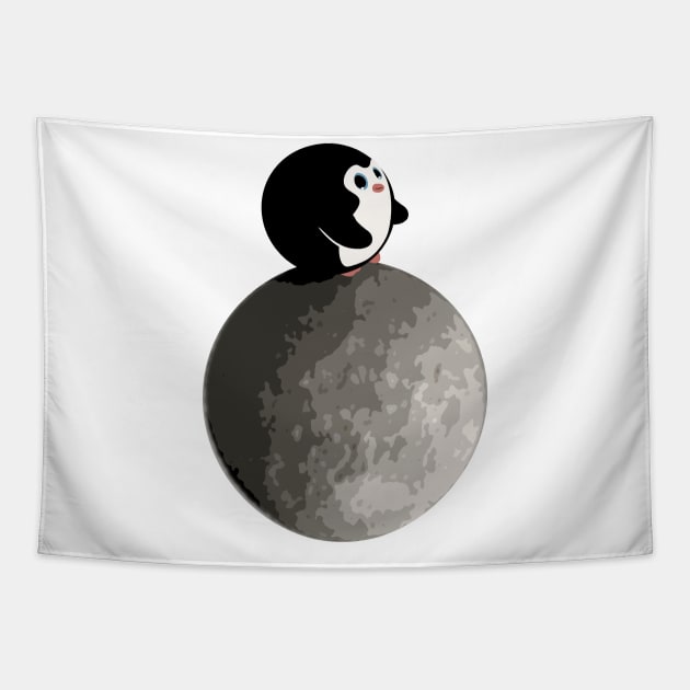 Penguin on the Moon Tapestry by Kelliboo