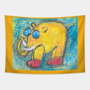 Yellow elephant with glasses and red socks Tapestry