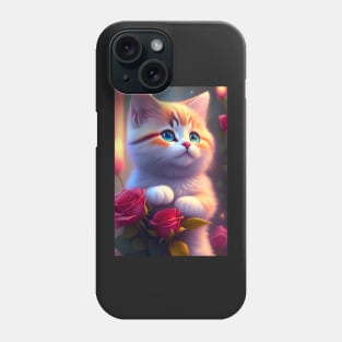 Illustration of adorable cat with roses - Modern digital art Phone Case