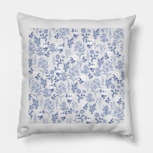 Blue Flowers Botanical Painting Pillow