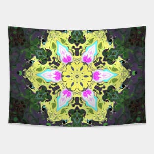 Psychedelic Kaleidoscope Flower Yellow and Pink Tapestry