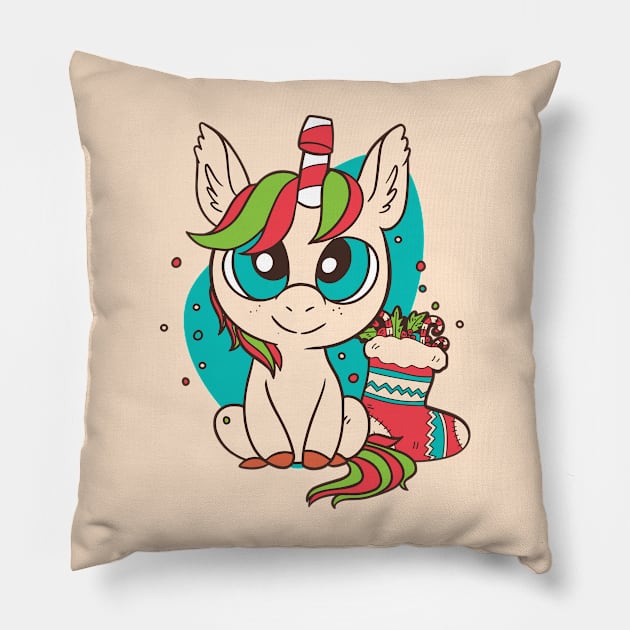 Cute Christmas Unicorn Pillow by LR_Collections