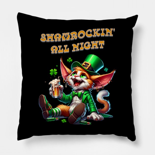 St Patricks day leprechaun cat - Shamrockin‘ all night Pillow by BrisaArtPrints