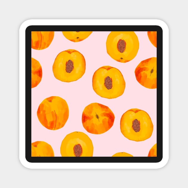 Peaches-juicy-fruity-fruit-orange-pink Magnet by Kimmygowland
