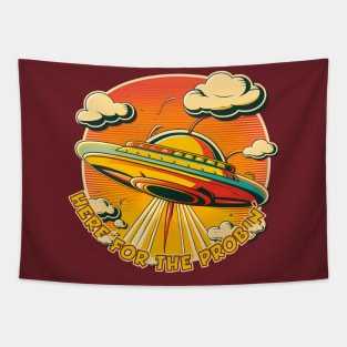 Retro Flying Saucer "Here for the Probin'" Design Tapestry