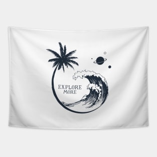 Palm And Waves. Explore More. Motivational Quote. Travel. Creative Illustration Tapestry