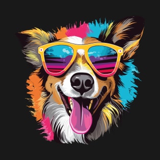 Colorful Happy Dog Wearing Sunglasses Graphic Design T-Shirt