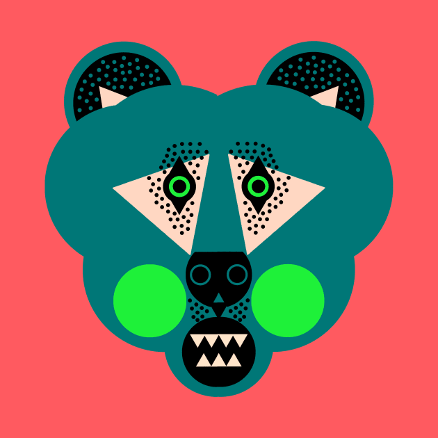 Grizzly Bear Face, Dark Green by AnimalMagic