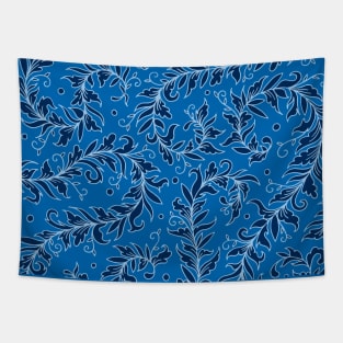 Lacy Leaves Dark Blue Palette Tapestry