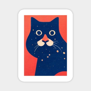 Cosmic Cat Retro Poster Vintage Art Space Wall Blue Red Illustration Magnet