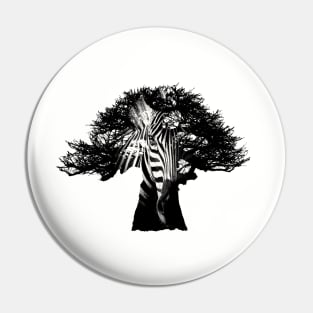 Baobab in Silhouette with Zebra Face Overlay Pin