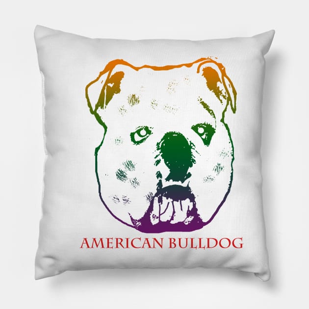 The american bulldog head is Violet, Green, Orange Pillow by best seller shop