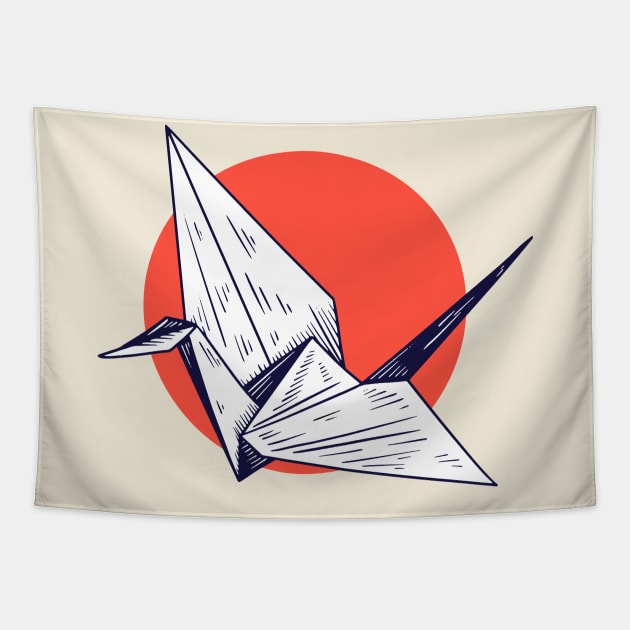 Vintage Sketch of a Japanese Origami Crane Tapestry by SLAG_Creative