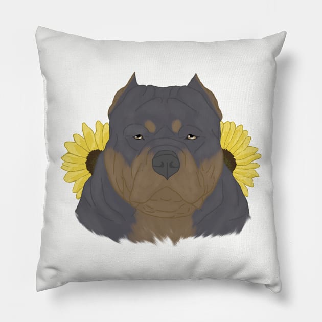 Blue Tan American Bully with Sunflowers Pillow by TrapperWeasel