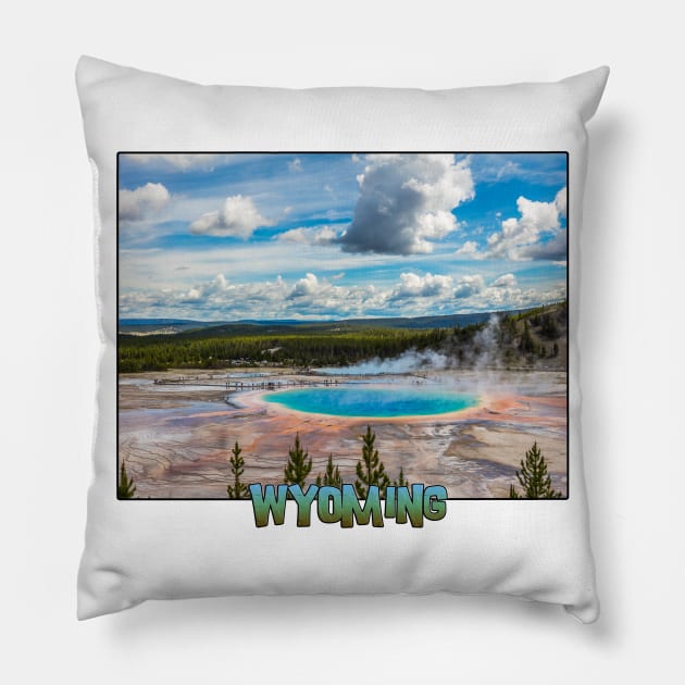 Wyoming State Outline (Yellowstone National Park) Pillow by gorff