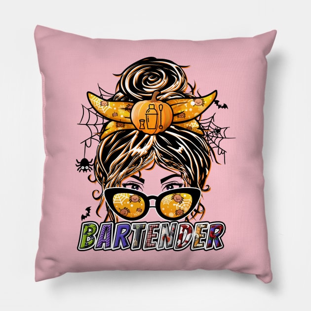 Bartender Messy Bun Bargirl Gift Pillow by BadDesignCo