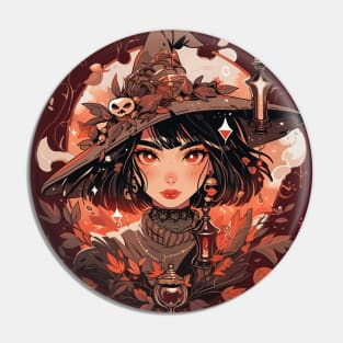 Witchy Halloween Lady Pin