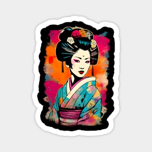 Japanese Geisha Color Splash Painting Magnet