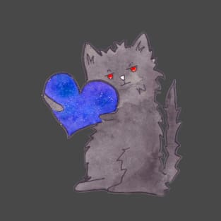 Black cute cat (Kuroo) with Heart T-Shirt