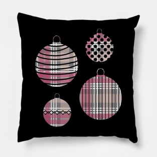 Pink, White and Grey Tartan Christmas Baubles Pillow