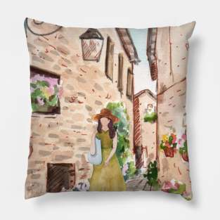 Vintage Girl in The City Pillow