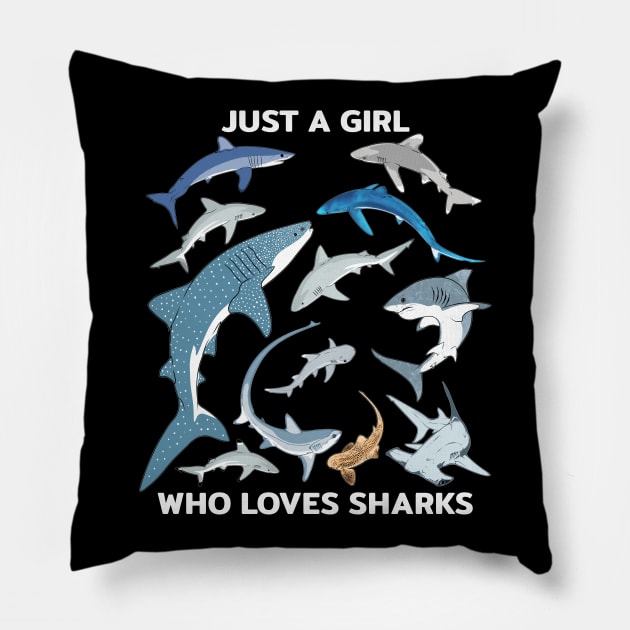 Just a girl who loves sharks Pillow by NicGrayTees