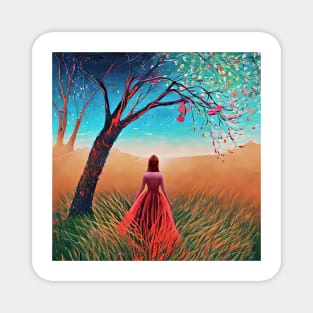 woman in red dress Magnet