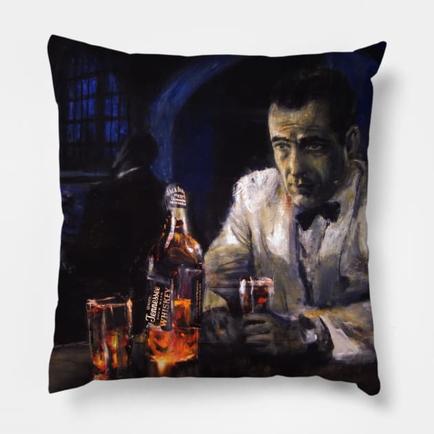 Artwork inspired in Humphrey Bogart in Casablanca Pillow by miquelcazanya