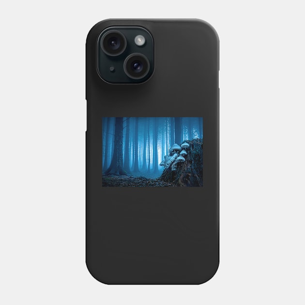 Blue Misty Forest View with Mushrooms Phone Case by TonyNorth