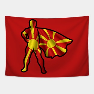 Macedonia Hero Wearing Cape of Macedonian Flag Hope and Peace Unite in Macedonia Tapestry
