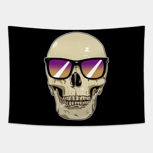 Skull Wearing Sunglasses Purple and Orange Lenses Tapestry