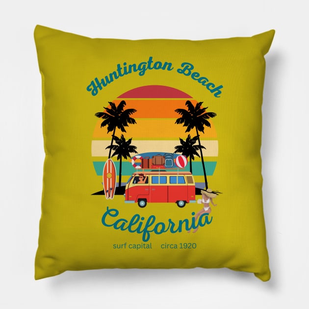 Huntington beach,California Pillow by Rc tees