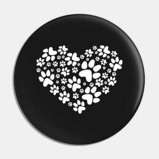 Heart with with white paw prints Pin