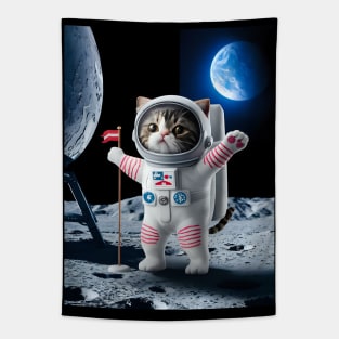 Astronaut cat moon landing Tapestry