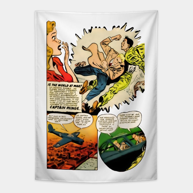 Scared Woman Surprised Fight Retro Comic Vintage Cartoon Tapestry by REVISTANGO