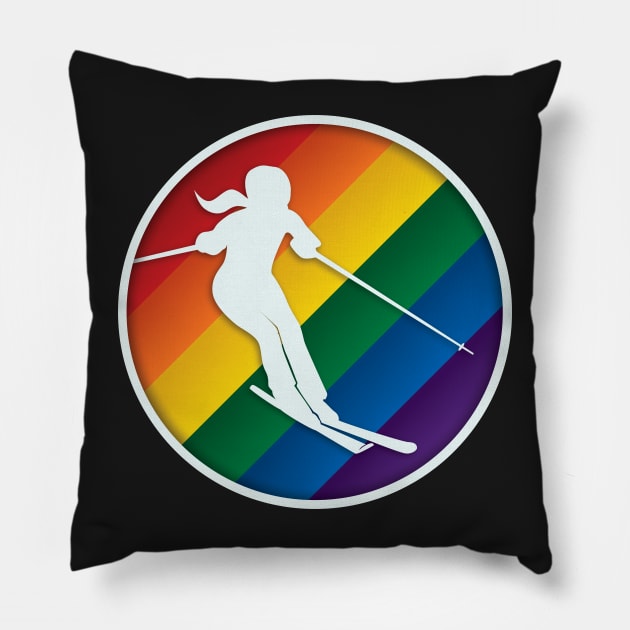 LGBTQ+ Skier with ponytail Pillow by jwsparkes
