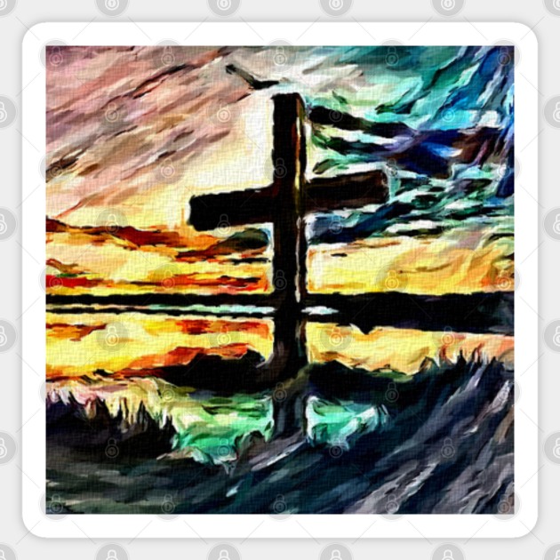 Cross And Sunset Watercolor Painting Christian Cross Sticker Teepublic ✓ free for commercial use ✓ high quality images. cross and sunset watercolor painting christian