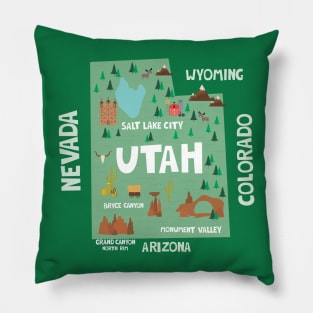 Utah State USA Illustrated Map Pillow