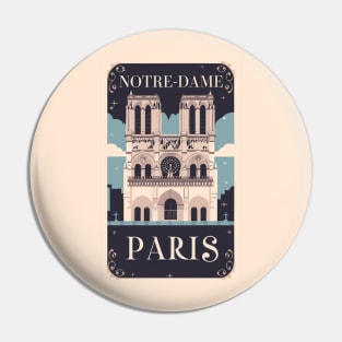 A Vintage Travel Art of the Notre-Dame Cathedral in Paris - France Pin