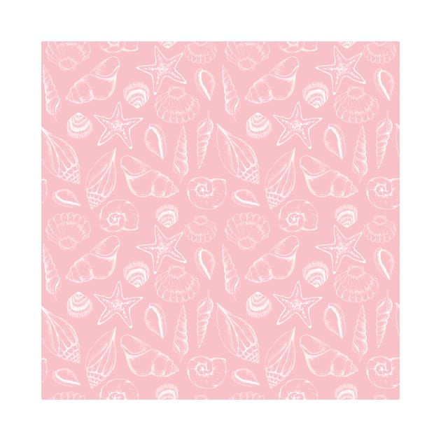 Pink White Hand Drawn Seashell pattern | Light Elegant by RenattaZare