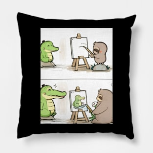 funny sloth drawing crocodile Pillow