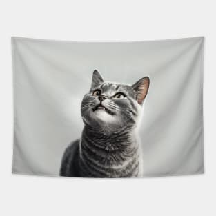 Illustration of pretty grey haired cat looking up Tapestry